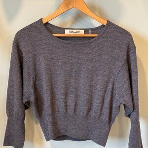 Diane von Furstenberg Merino Crop Sweater 3/4 Sleeve in Ash Melange – Large
